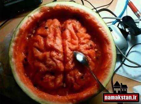 تصاویر و عکس هندوانه حکاکی شده به شکل مغز انسان
